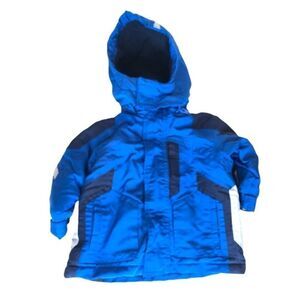 Blue winter coat size 12 months with removable hood